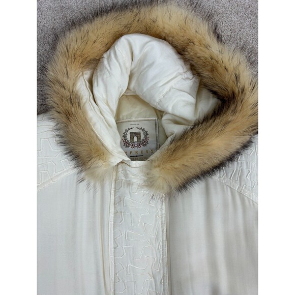 Vintage Express Badger Fur Trim Coat Womens Small Ivory Campagnie Internationale - Picture 2 of 15